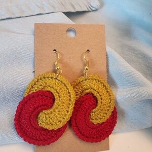 Handcrafted Red and Yellow Crochet Earrings